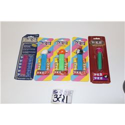 5 NEW ON BOARD PEZ DISPENSERS MADE IN HUNGARY AND CONNETICUT