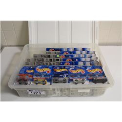 HOT WHEELS RUBBERMAID CONTAINING 100 MINT ON BOARD INCLUDING SOME 4 CAR SETS