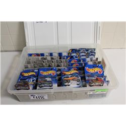 HOT WHEELS RUBBERMAID CONTAINING 80+ MINT ON BOARD LARGE TRUCKS