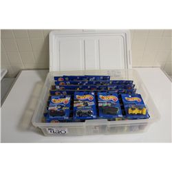 HOT WHEELS RUBBERMAID CONTAINING 95 MINT ON BOARD DARK BLUE PACKS FROM THE 80'S - 90'S