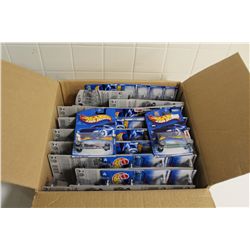 HOT WHEELS FACTORY BOX CONTAINING 50 MINT ON BOARD DRAGSTER, MO-SCOOT, OUTSIDER, ETC.