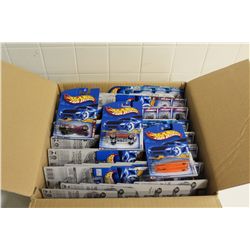 HOT WHEELS FACTORY BOX CONTAINING 60+ MINT ON BOARD MIXED INCLUDING OPEN ROADS, FLAT RACER, WHIP