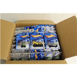 HOT WHEELS FACTORY BOX CONTAINING 50+ MINT ON BOARD JESTER, HYPER MITE ETC.