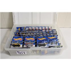 HOT WHEELS RUBBERMAID CONTAINING 80+ MINT ON BOARD ENGLISH MAKES INCLUDING MINI, JAGUAR ETC.