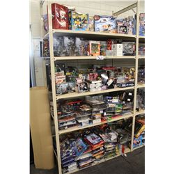 5 SHELVES OF ASSORTED NEW IN BOX TOYS, FIGURES ETC. HUNDREDS OF DOLLARS IN RETAIL VALUE IN EACH