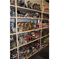 5 SHELVES OF ASSORTED NEW IN BOX TOYS, FIGURES ETC. HUNDREDS OF DOLLARS IN RETAIL VALUE IN EACH