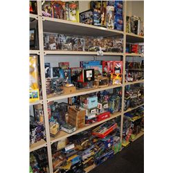 5 SHELVES OF ASSORTED NEW IN BOX TOYS, FIGURES ETC. HUNDREDS OF DOLLARS IN RETAIL VALUE IN EACH