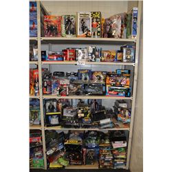 5 SHELVES OF ASSORTED NEW IN BOX TOYS, FIGURES ETC. HUNDREDS OF DOLLARS IN RETAIL VALUE IN EACH