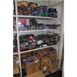 4 SHELVES OF ASSORTED NEW IN BOX TOYS, FIGURES ETC. HUNDREDS OF DOLLARS IN RETAIL VALUE IN EACH