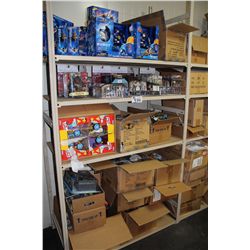 4 SHELVES OF ASSORTED NEW IN BOX TOYS, FIGURES ETC. HUNDREDS OF DOLLARS IN RETAIL VALUE IN EACH