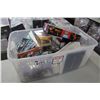 Image 1 : RUBBERMAID CONTAINER WITH MISCELLANEOUS SPORTS COLLECTABLES