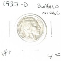 1937-D BUFFALO NICKEL RED BOOK VALUE IS $4.00+ *NICE EARLY VERY FINE+ GRADE*!! NICKEL CAME OUT OF SA