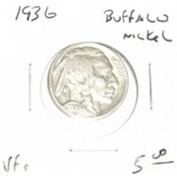 1936 BUFFALO NICKEL RED BOOK VALUE IS $5.00+ *NICE EARLY VERY FINE+ GRADE*!! NICKEL CAME OUT OF SAFE