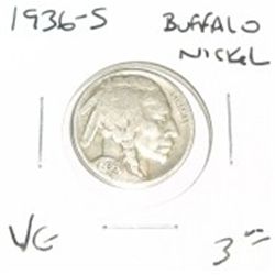 1936-S BUFFALO NICKEL RED BOOK VALUE IS $3.00+ *NICE EARLY VERY GOOD GRADE*!! NICKEL CAME OUT OF SAF
