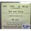 Image 3 : Canada - 1 Cent - 1910 - Red & Brown - ICCS - MS-64
