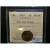 Image 1 : Canada - 1 Cent - 1933 - Red & Brown - ICCS - MS-64