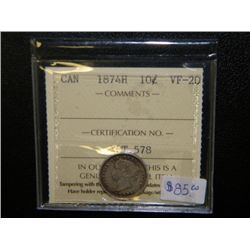 Canada - 10 Cents - 1874H - ICCS - VF-20