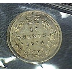 Canada - 10 Cents - 1874H - ICCS - EF-45