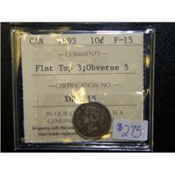 Canada - 10 Cents - 1893 - Flat Top 3; Obverse #5 - ICCS - F-15