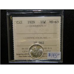 Canada - 10 Cents - 1929 - ICCS - MS-63