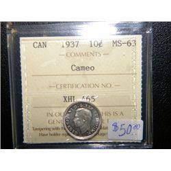 Canada - 10 Cents - 1937 - Cameo - ICCS - MS-63