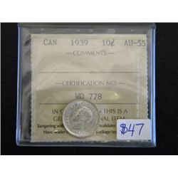 Canada - 10 Cents - 1939 - ICCS - AU-55