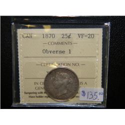 Canada - 25 Cents - 1870 - Obverse #1 - ICCS - VF-20