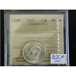 Canada - 25 Cents - 1937 - ICCS - MS-64