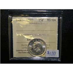 Canada - 25 Cents - 1940 - ICCS - MS-64