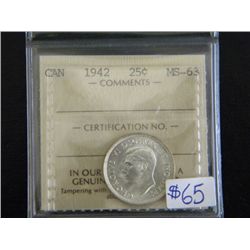 Canada - 25 Cents - 1942 - ICCS - MS-63