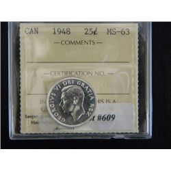 Canada - 25 Cents - 1948 - ICCS - MS-63