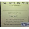 Image 3 : Canada - 50 Cents - 1871H - ICCS - VF-20