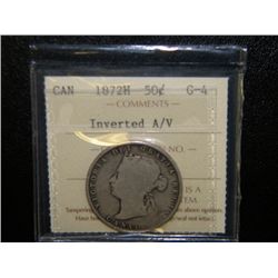 Canada - 50 Cents - 1872H - Inverted A/V - ICCS - G-4