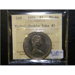 Canada - $1.00 - 1974 - Nickel; Double Yoke #2 - ICCS - MS-64