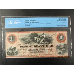 Bank of Brantford - $1.00 - 1859 - Remainder - CCCS - UNC-63