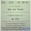 Image 3 : Canada - 1 Cent - 1932 - Red & Brown - ICCS - MS-62