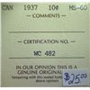 Image 3 : Canada - 10 Cents - 1937 - ICCS - MS-60