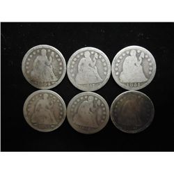 6 ASSORTED 1850'S SEATED LIBERTY DIMES