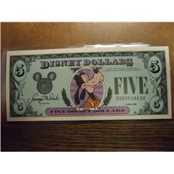 1988 $5 DISNEY DOLLARS CRISP UNC