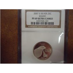 2007-S SILVER IDAHO QUARTER NGC PF69 ULTRA CAMEO