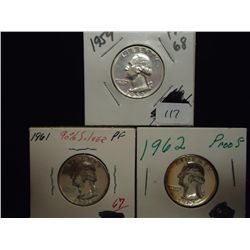 1959,61 & 62 WASHINGTON SILVER QUARTERS PROOF