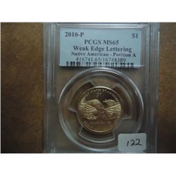 ERROR 2010-P NATIVE AMERICAN $ WEAK EDGE LETTERS