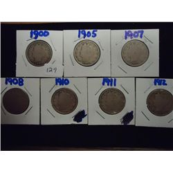 1900.05,07,08,10,11 & 12 LIBERTY "V" NICKELS