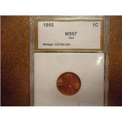 1955 LINCOLN CENT PCI MS67 RED