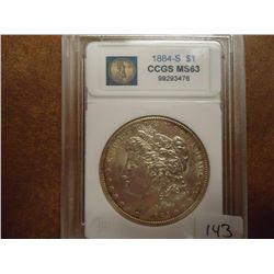 1884-S MORGAN SILVER DOLLAR CCGS MS63