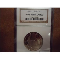 1986-S LIBERTY HALF DOLLAR NGC PF69 ULTRA CAMEO