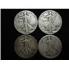 Image 1 : 4 ASSORTED WALKING LIBERTY HALF DOLLARS