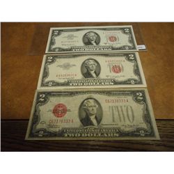 1928-D,53-B & 63-A $2 US NOTES RED SEALS