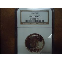 1964 90% SILVER KENNEDY HALF DOLLAR NGC PF65 CAMEO