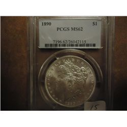 1890 MORGAN SILVER DOLLAR PCGS MS62